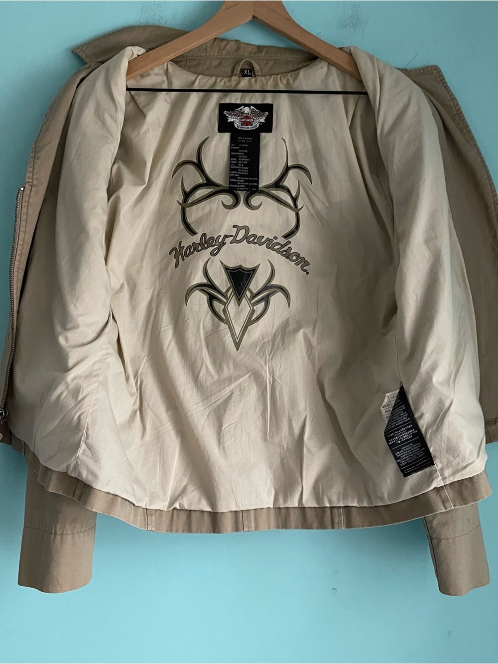 Harley-Davidson Tan Canvas Motorcycle Riding Jacket XL Spring Utility Graphic - Picture 2 of 16